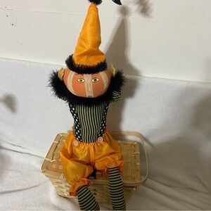Joe Spencer Gathered Traditions Eek Frighten Doll Halloween Pumpkin Head 28"